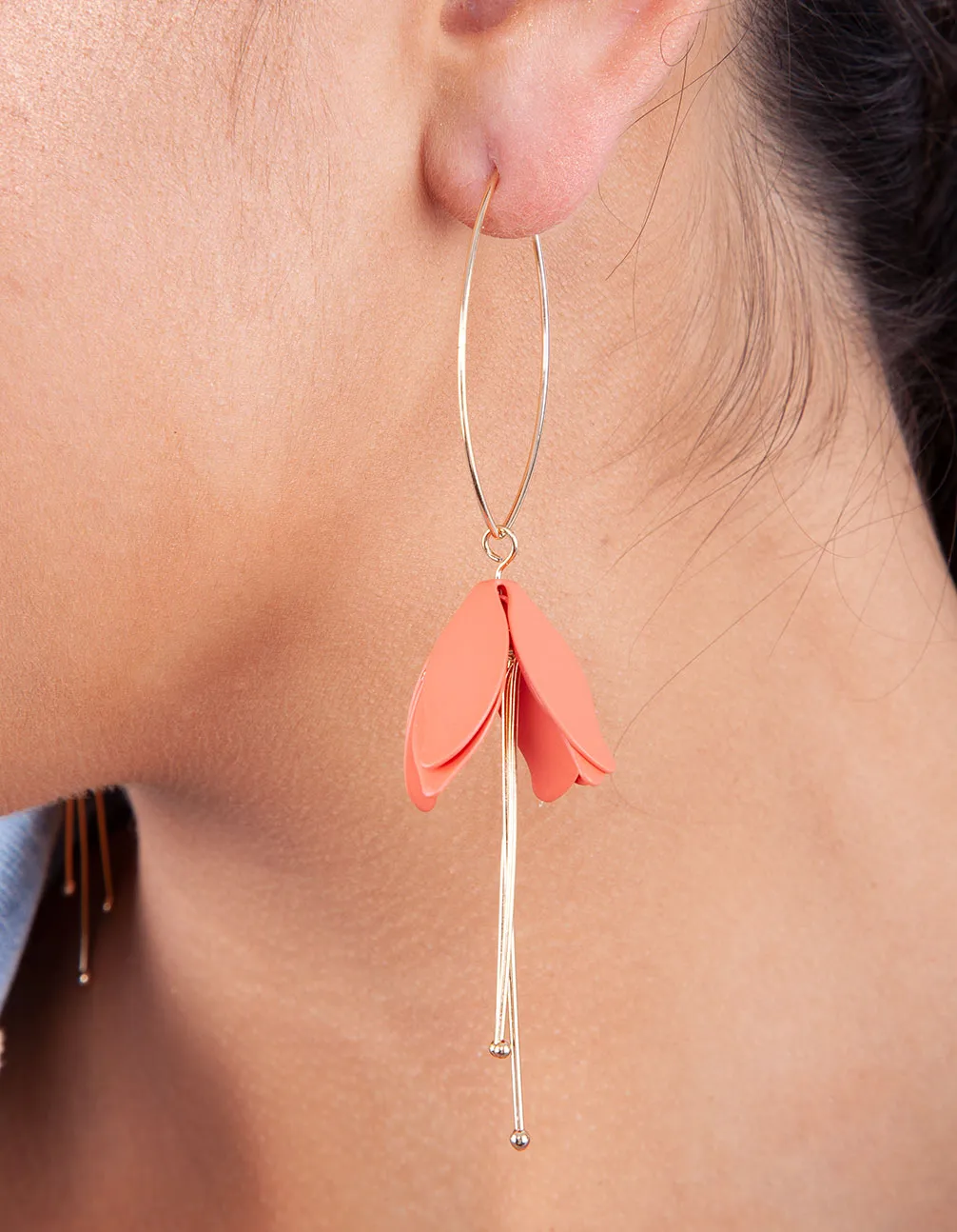 Coral Flower Gold Drop Earrings