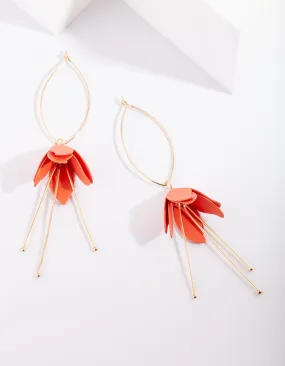 Coral Flower Gold Drop Earrings