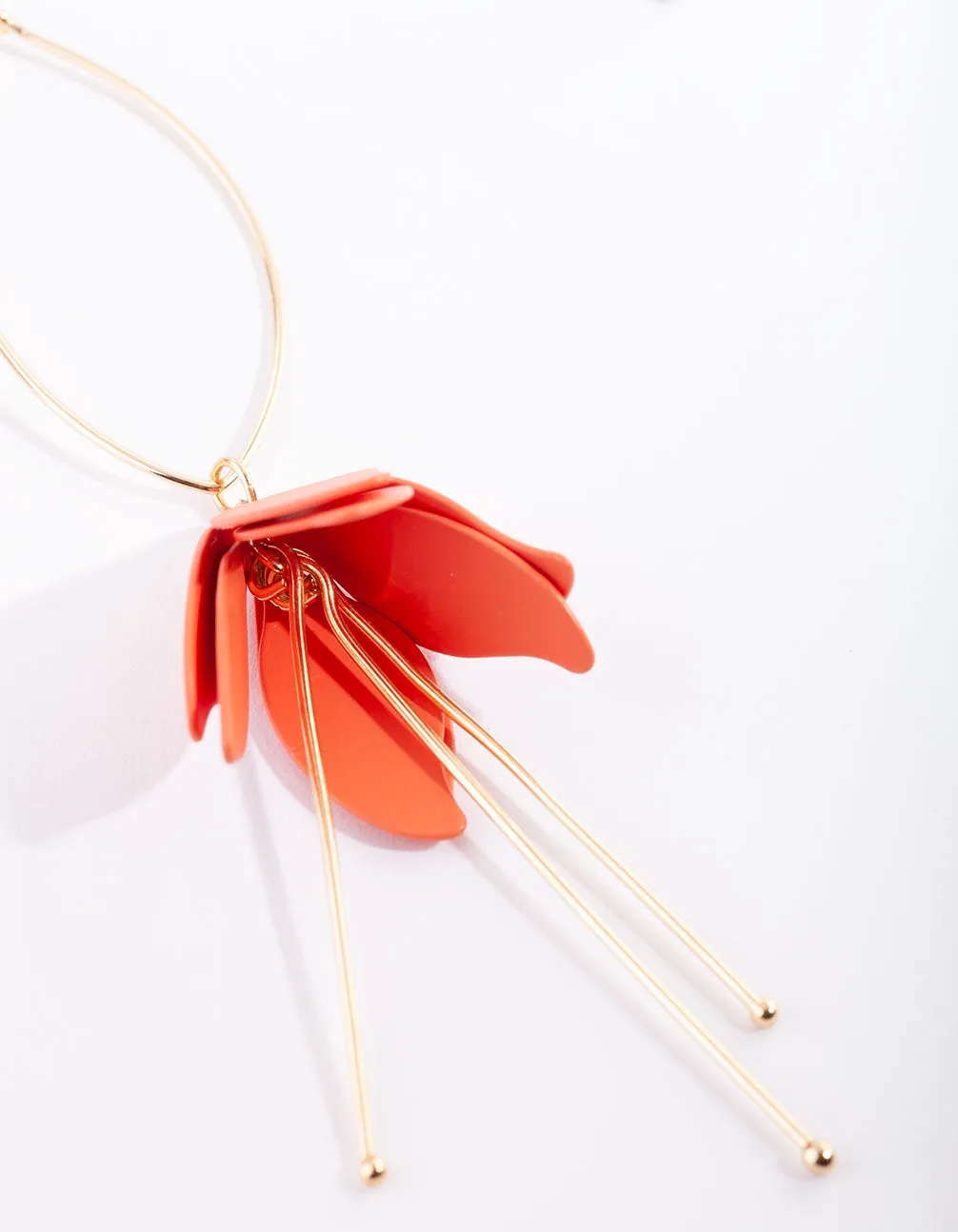 Coral Flower Gold Drop Earrings