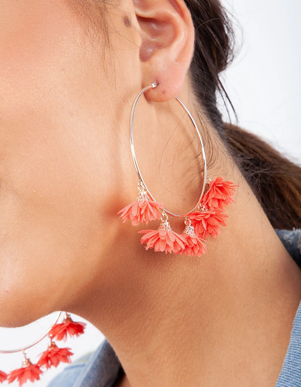 Coral Flowers Rose Gold Hoop