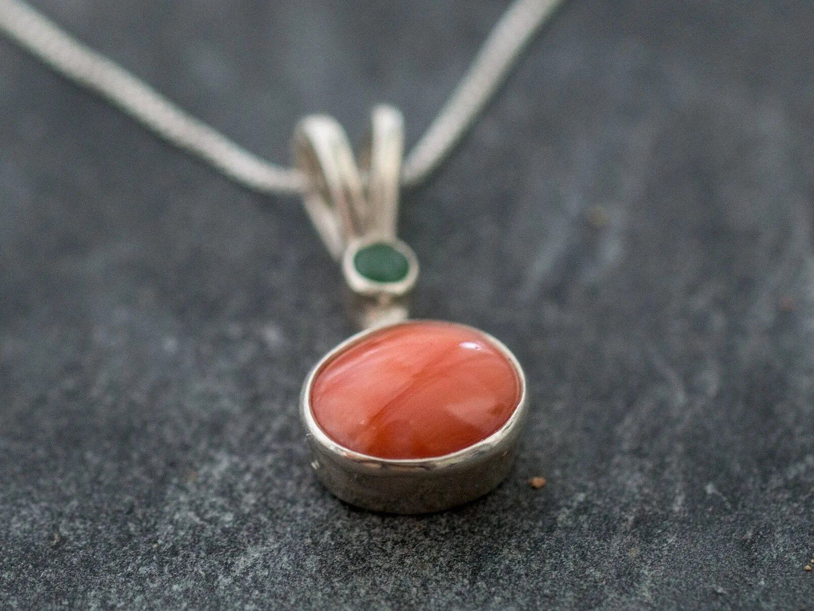 Coral Necklace - Natural Coral Necklace - Red Oval Silver Pendant