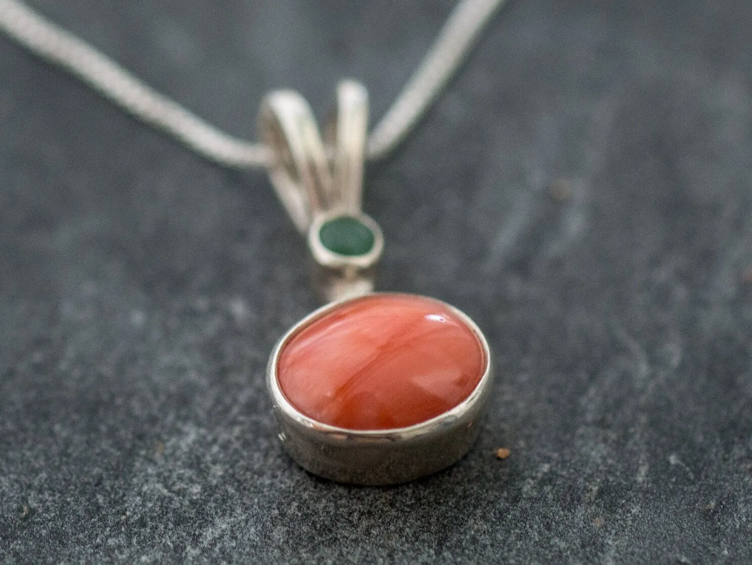 Coral Necklace - Natural Coral Necklace - Red Oval Silver Pendant