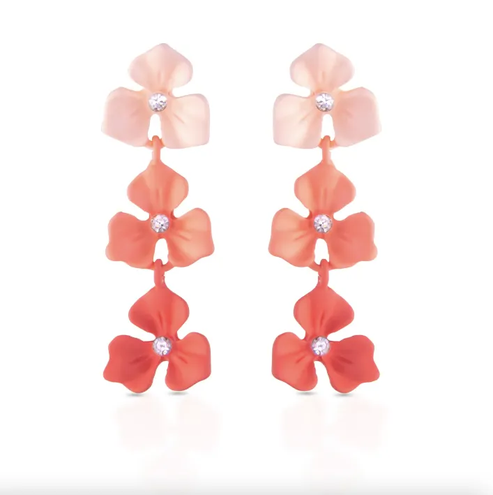 Coral Ombre Trillium Flower Drop Earrings