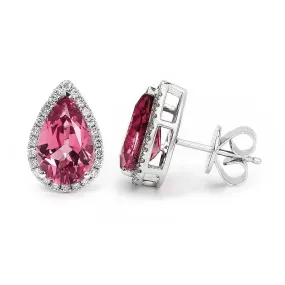 Coral Pink Sapphire Pear Cut Earrings in 18K Gold