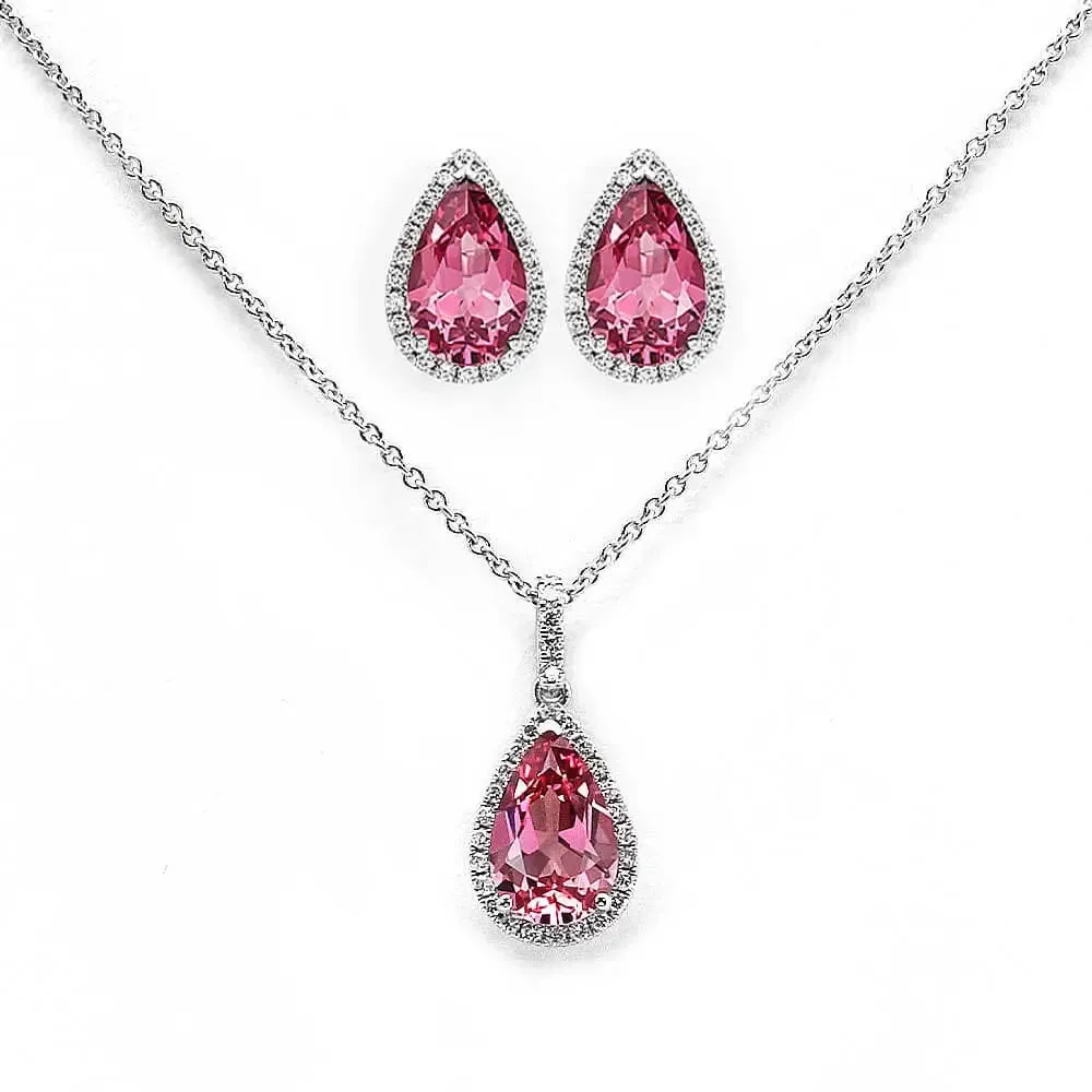 Coral Pink Sapphire Pear Cut Earrings in 18K Gold