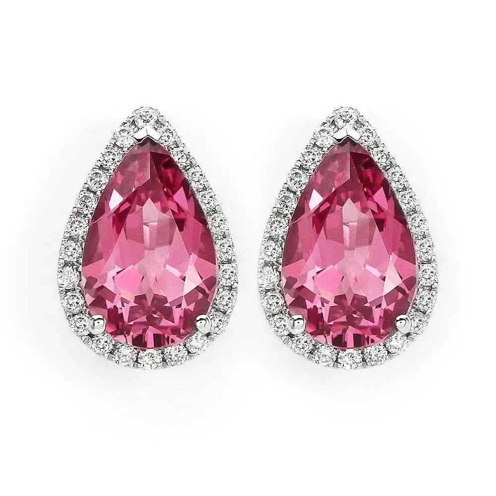 Coral Pink Sapphire Pear Cut Earrings in 18K Gold