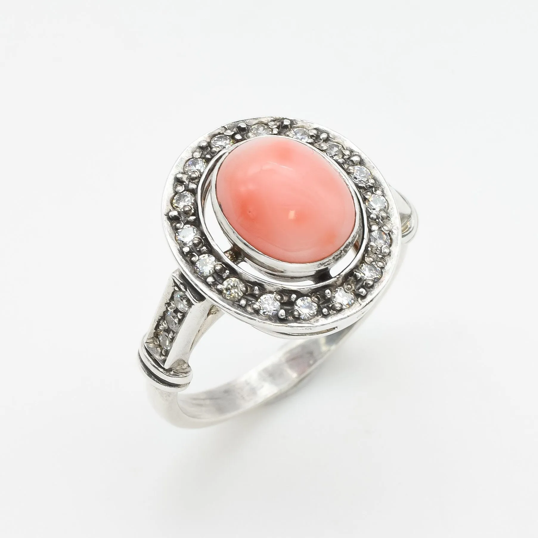 Coral Ring - Orange Victorian Ring - Coral Bezel Ring