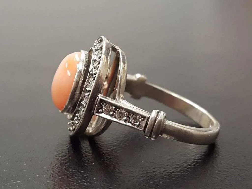 Coral Ring - Orange Victorian Ring - Coral Bezel Ring