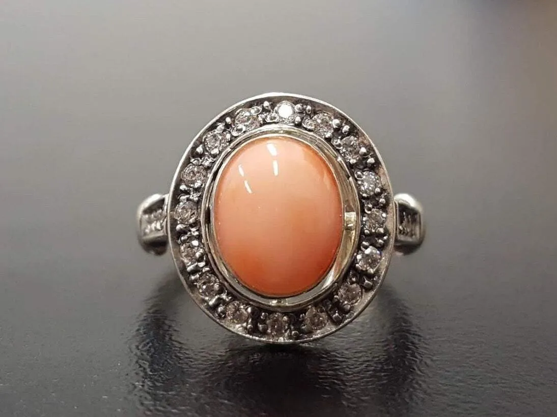 Coral Ring - Orange Victorian Ring - Coral Bezel Ring