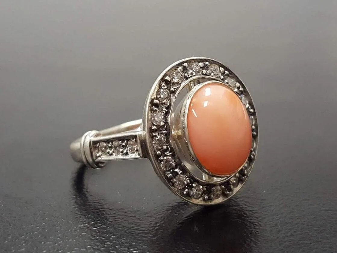 Coral Ring - Orange Victorian Ring - Coral Bezel Ring