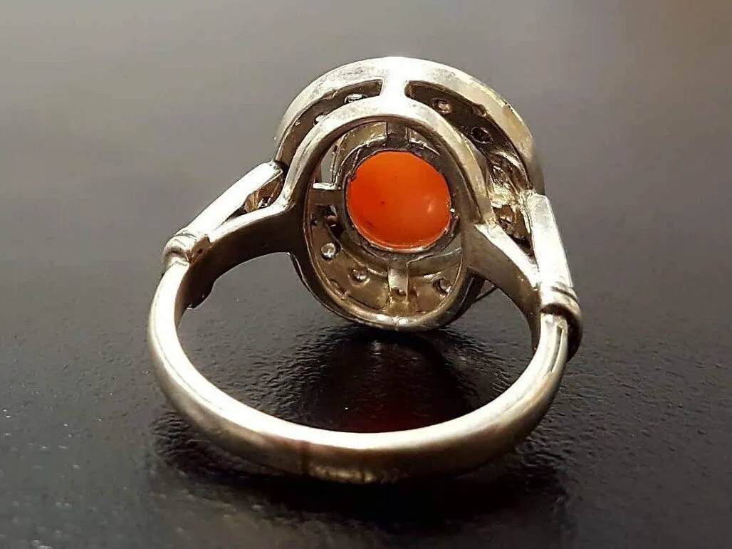 Coral Ring - Orange Victorian Ring - Coral Bezel Ring