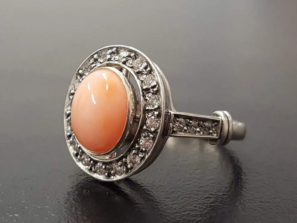 Coral Ring - Orange Victorian Ring - Coral Bezel Ring