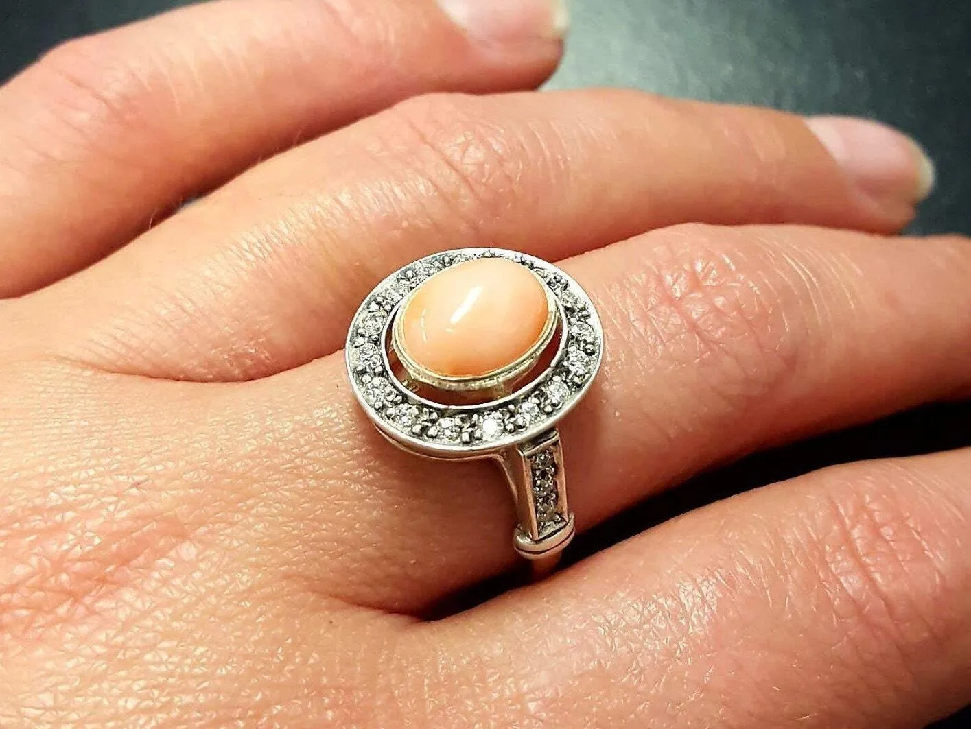 Coral Ring - Orange Victorian Ring - Coral Bezel Ring