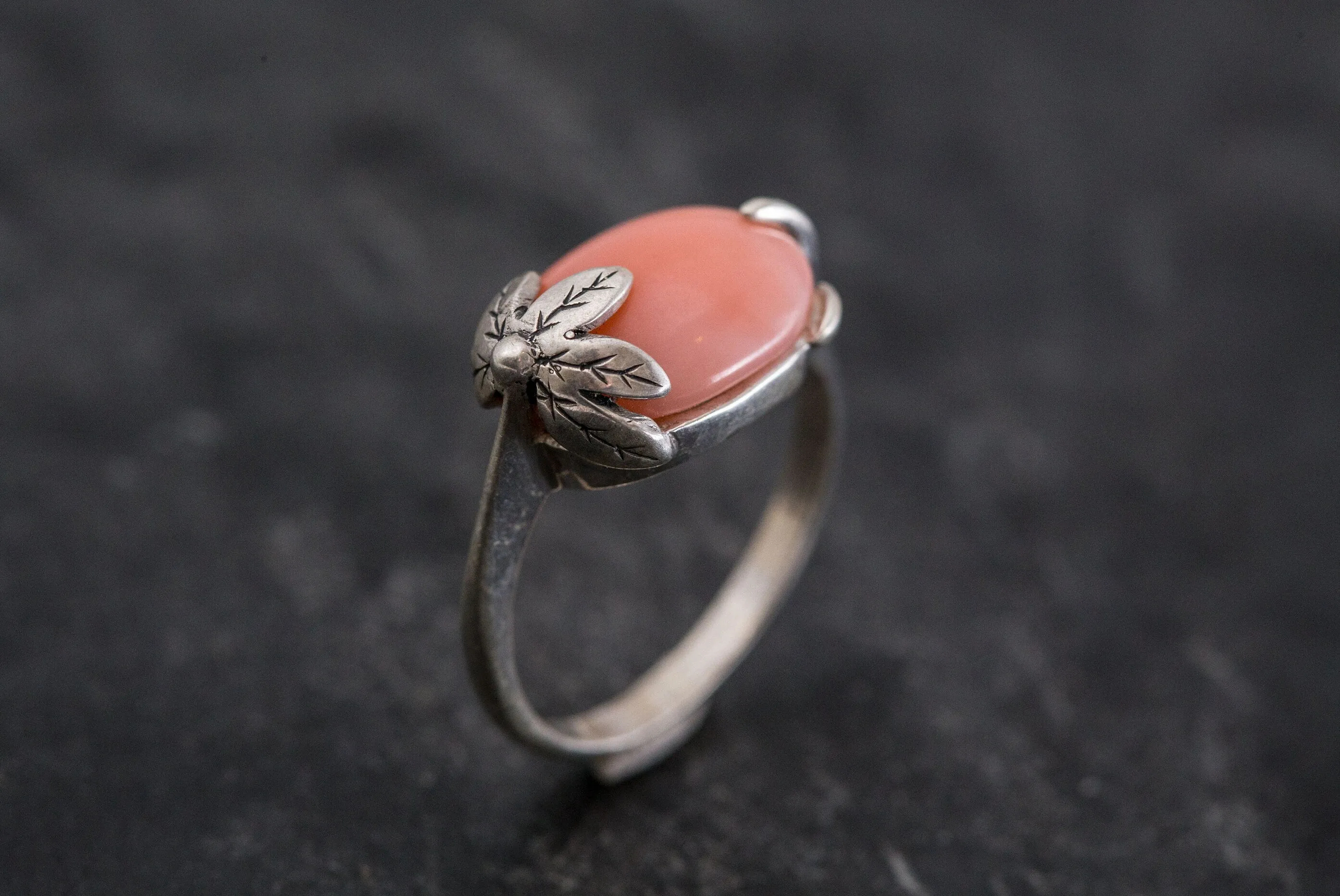 Coral Statement Ring - Leaf Coral Ring - Orange Oval Ring