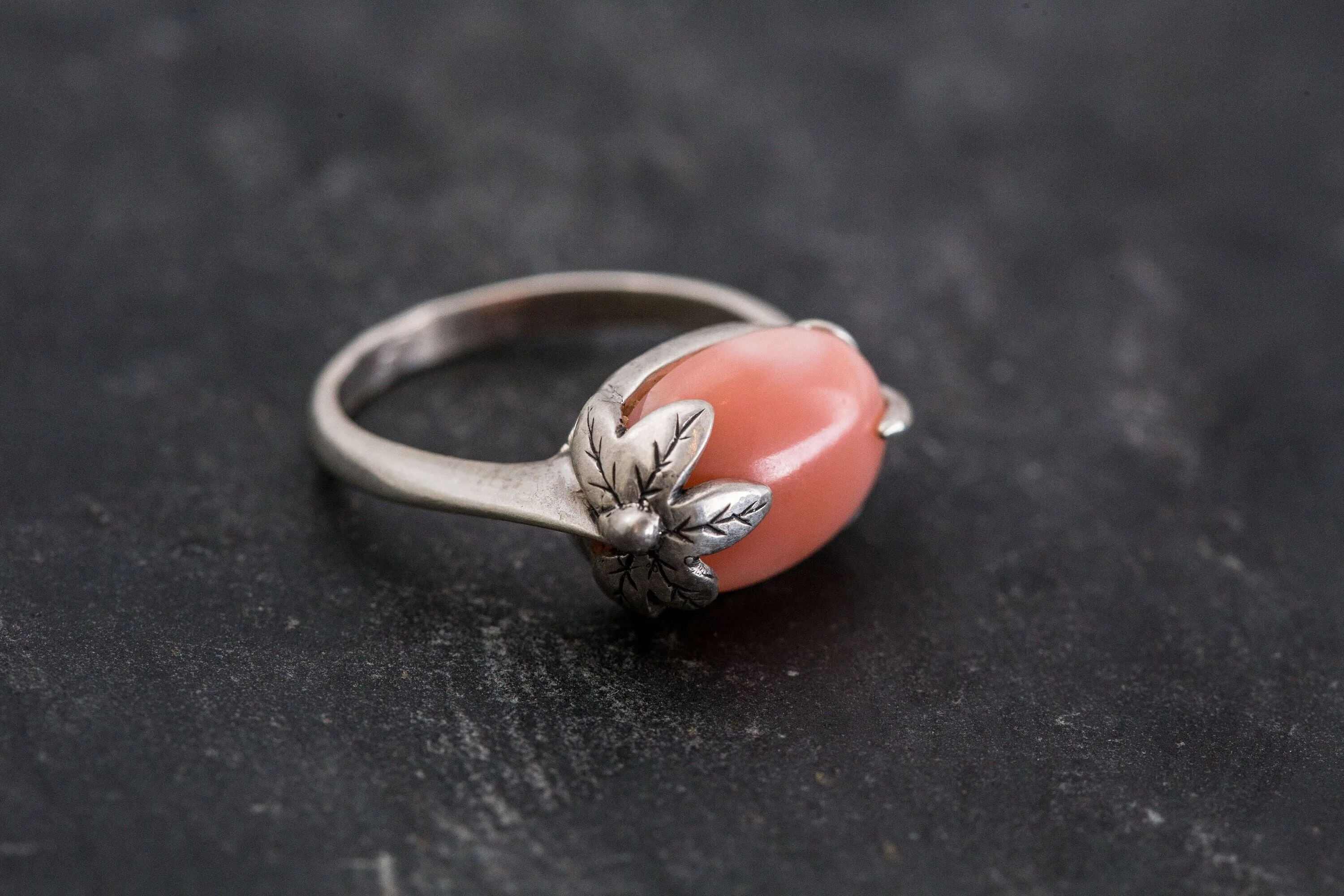 Coral Statement Ring - Leaf Coral Ring - Orange Oval Ring