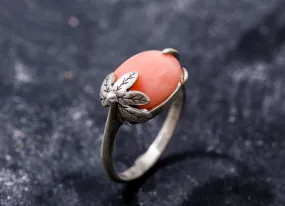 Coral Statement Ring - Leaf Coral Ring - Orange Oval Ring