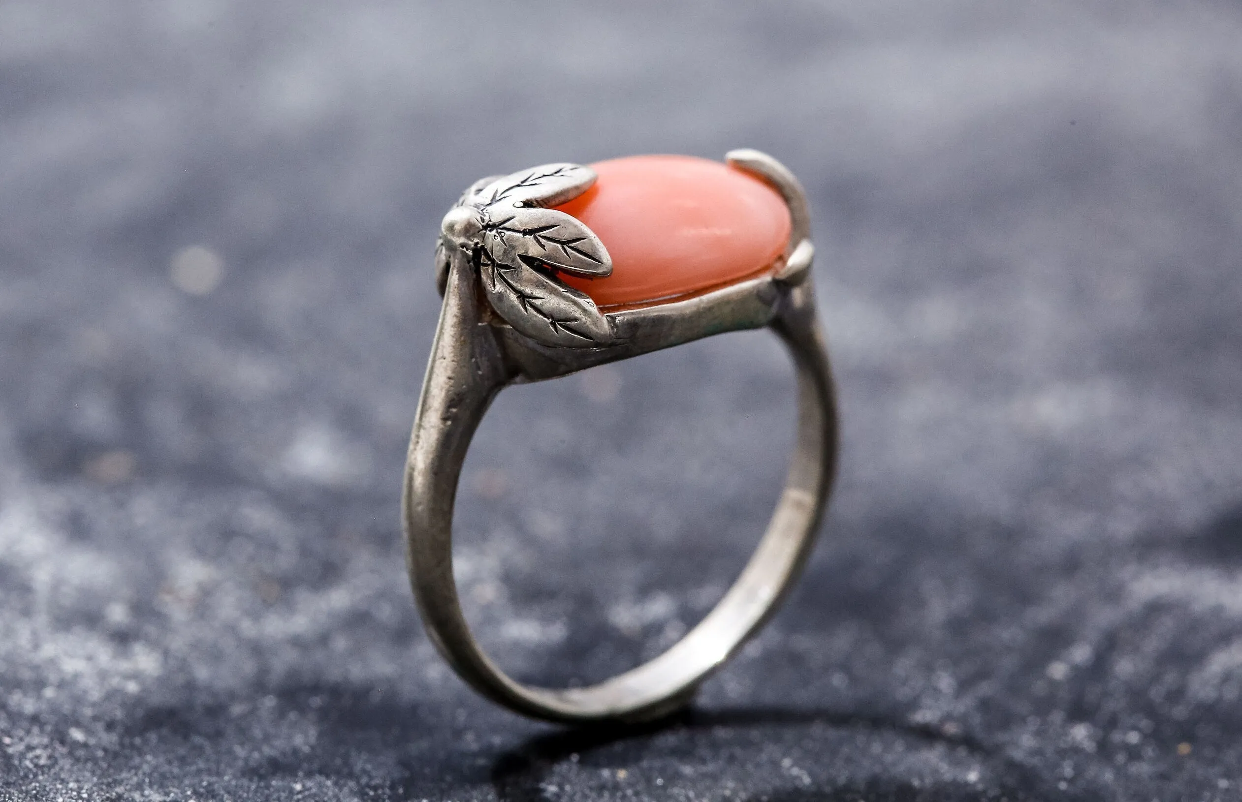 Coral Statement Ring - Leaf Coral Ring - Orange Oval Ring