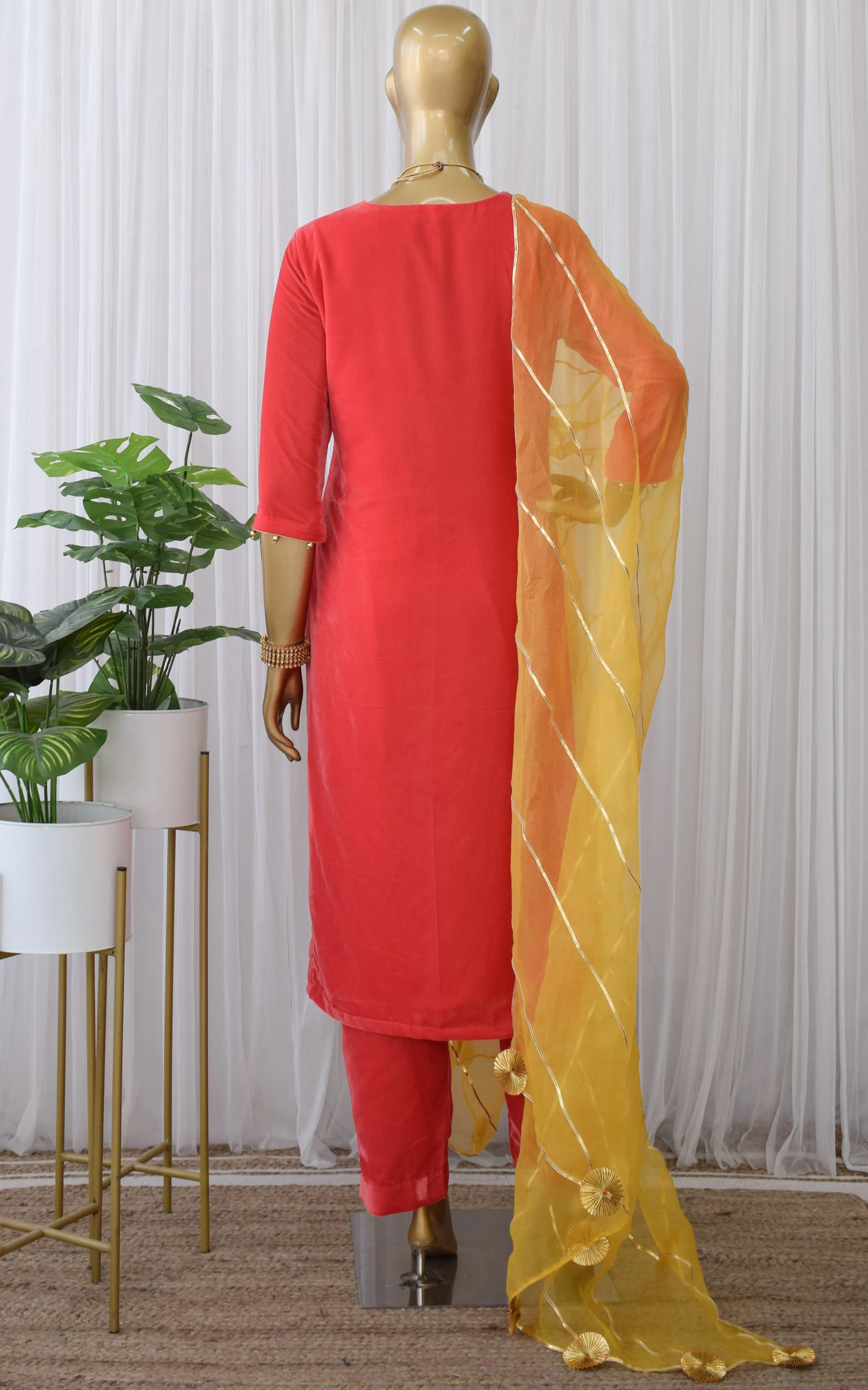 Coral Velvet Gota Patti Suit