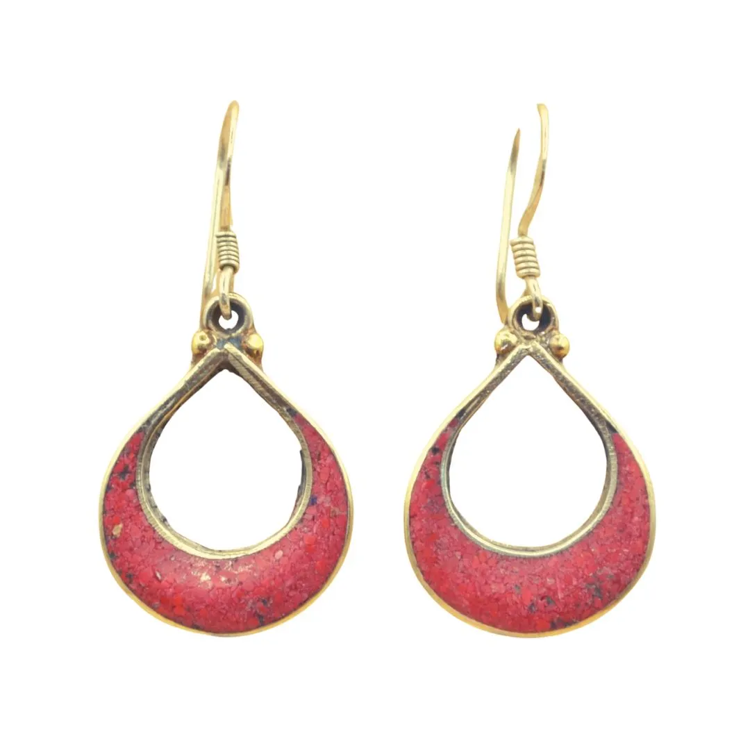 Crescent Coral Tibetan Earrings