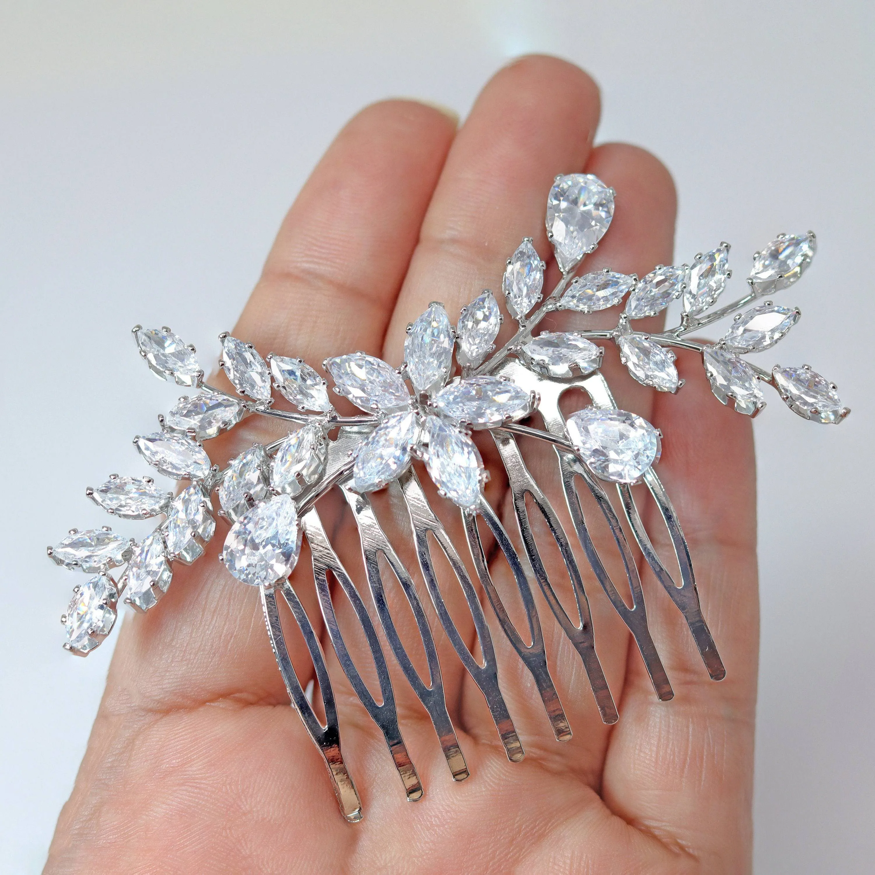 Cubic Zirconia, Diamond Flower Vine Leaves Floral Bridal Hair Comb, Bridal Hair Piece, Bridal Hair Accessories, Wedding Hair Accessory.