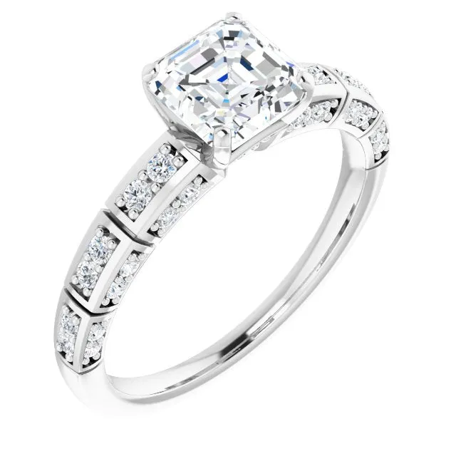 Cubic Zirconia Engagement Ring- The Anna (Customizable Asscher Cut Style with Three-sided, Segmented Shared Prong Band)