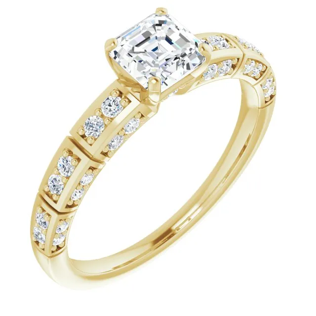 Cubic Zirconia Engagement Ring- The Anna (Customizable Asscher Cut Style with Three-sided, Segmented Shared Prong Band)