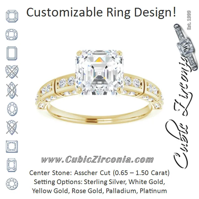 Cubic Zirconia Engagement Ring- The Anna (Customizable Asscher Cut Style with Three-sided, Segmented Shared Prong Band)