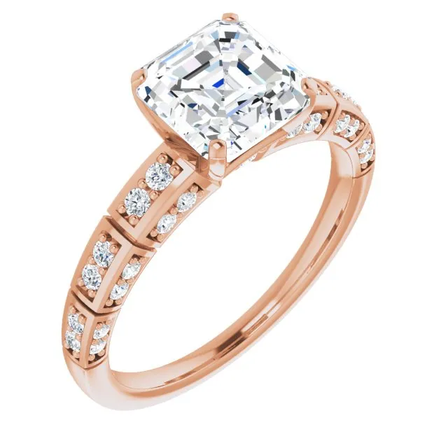 Cubic Zirconia Engagement Ring- The Anna (Customizable Asscher Cut Style with Three-sided, Segmented Shared Prong Band)