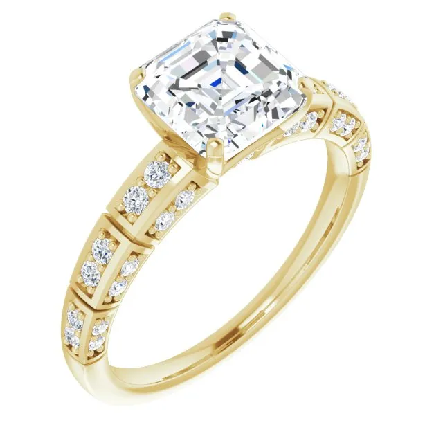 Cubic Zirconia Engagement Ring- The Anna (Customizable Asscher Cut Style with Three-sided, Segmented Shared Prong Band)