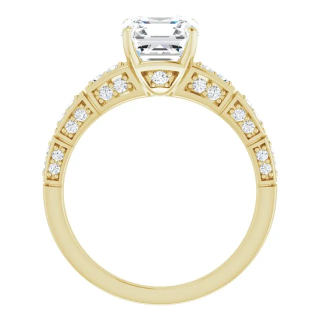 Cubic Zirconia Engagement Ring- The Anna (Customizable Asscher Cut Style with Three-sided, Segmented Shared Prong Band)