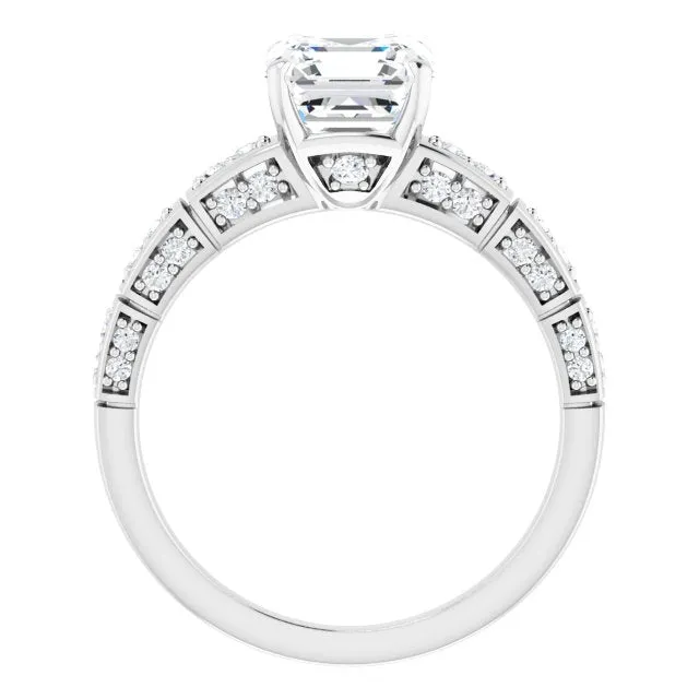 Cubic Zirconia Engagement Ring- The Anna (Customizable Asscher Cut Style with Three-sided, Segmented Shared Prong Band)