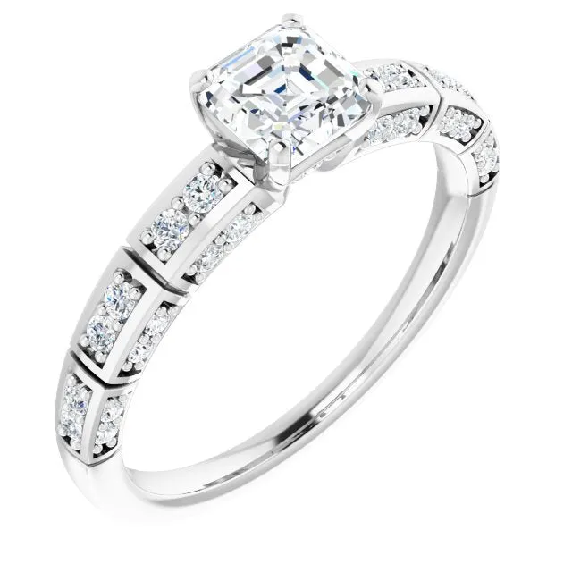 Cubic Zirconia Engagement Ring- The Anna (Customizable Asscher Cut Style with Three-sided, Segmented Shared Prong Band)