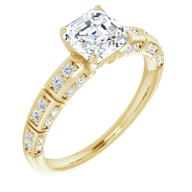 Cubic Zirconia Engagement Ring- The Anna (Customizable Asscher Cut Style with Three-sided, Segmented Shared Prong Band)