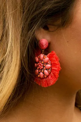 Cue The Fan-Fare Earrings In Coral