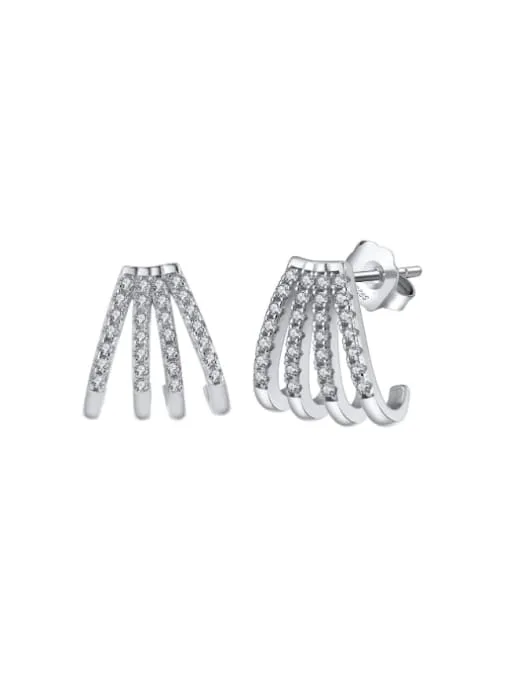 Curved Stud Earrings, Cubic Zirconia .925 Sterling Silver Statement Earrings