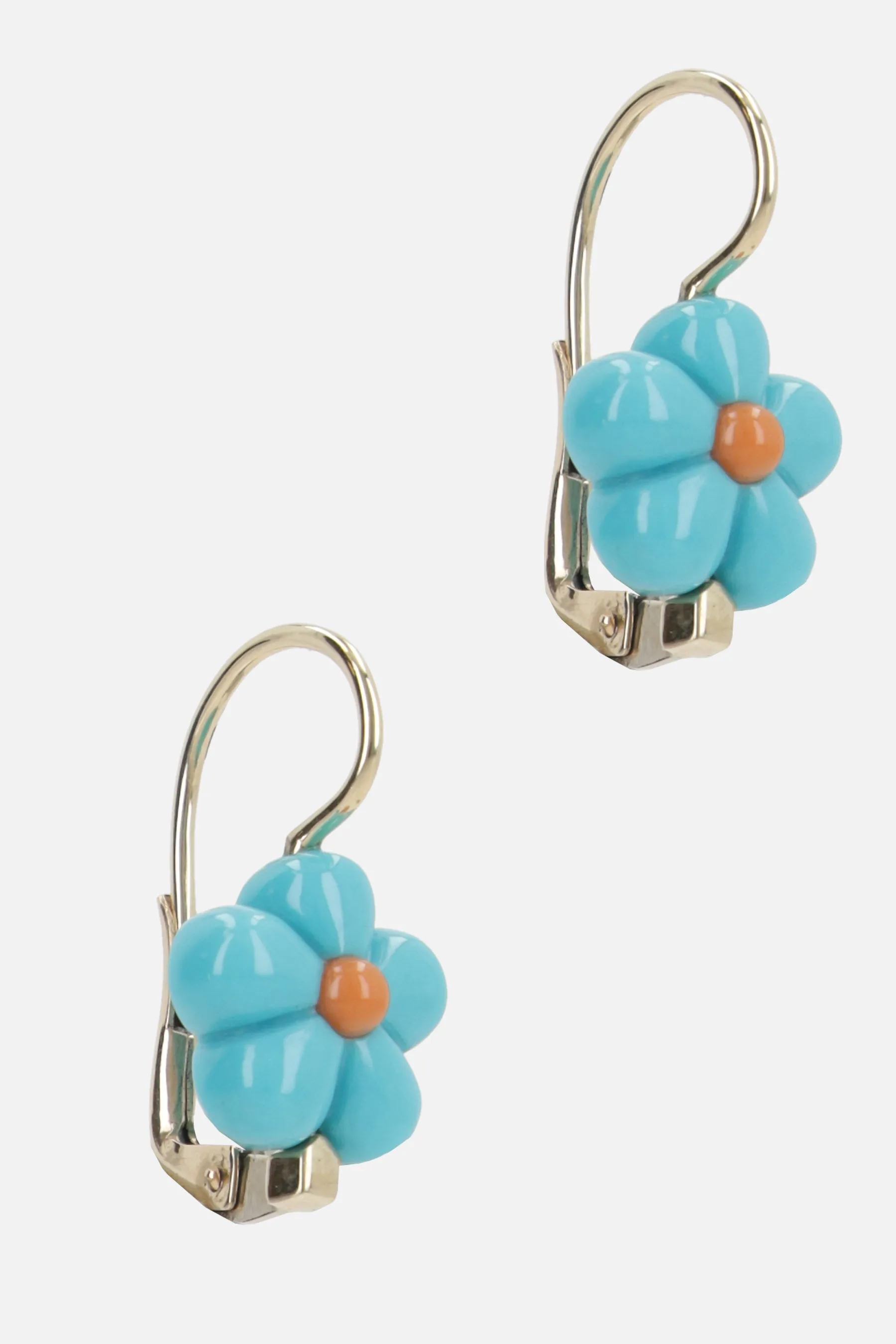 Daisy earrings in yellow gold and coral