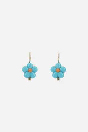 Daisy earrings in yellow gold and coral