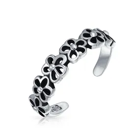 Daisy Flower Oxidized Sterling Silver Midi Band Toe Ring