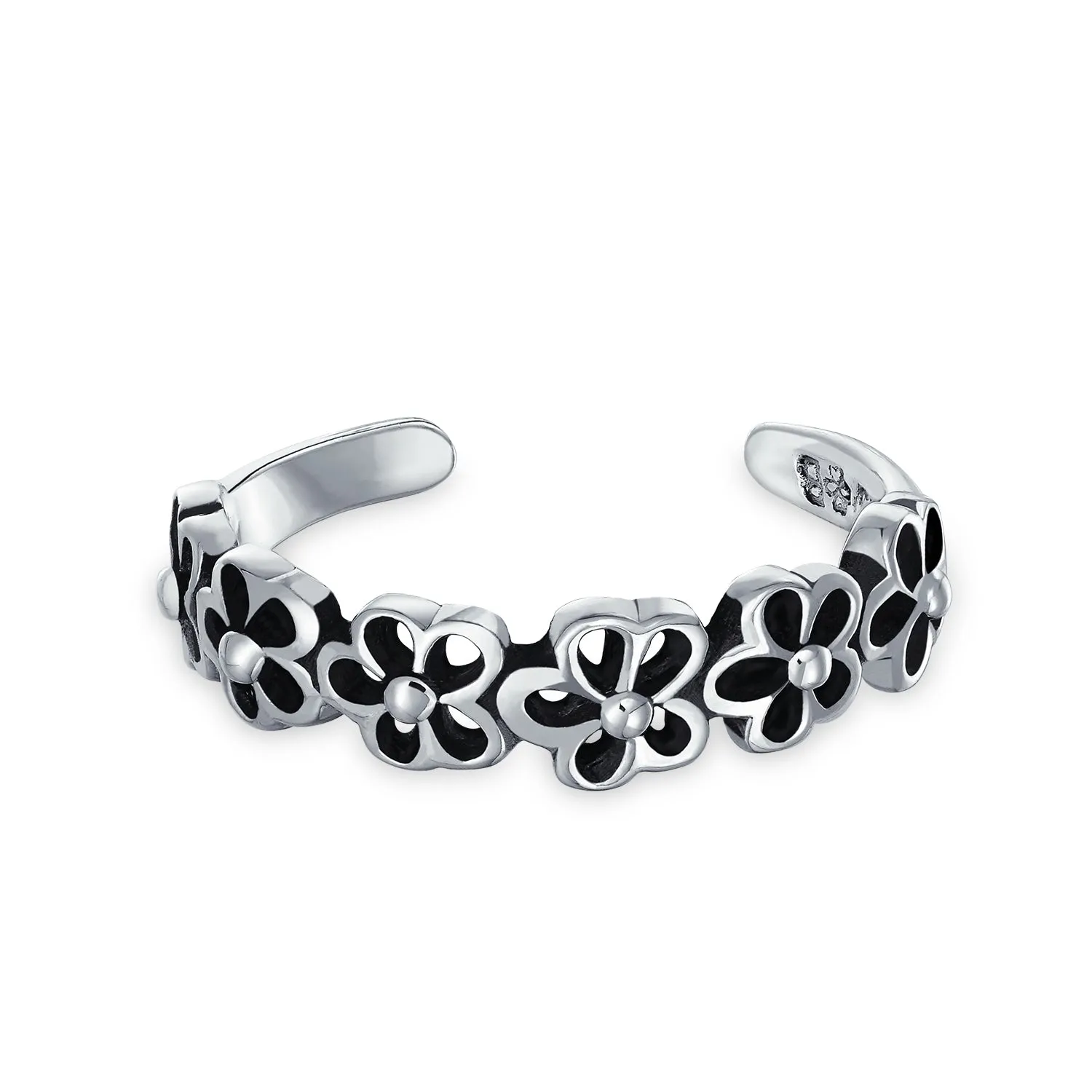 Daisy Flower Oxidized Sterling Silver Midi Band Toe Ring