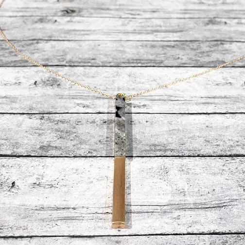 Dark Gray Marble Long Bar Pendant Necklace