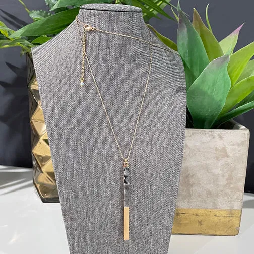 Dark Gray Marble Long Bar Pendant Necklace