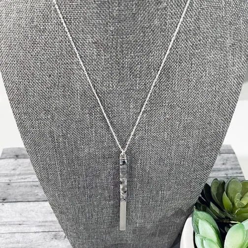 Dark Gray Marble Long Bar Pendant Necklace