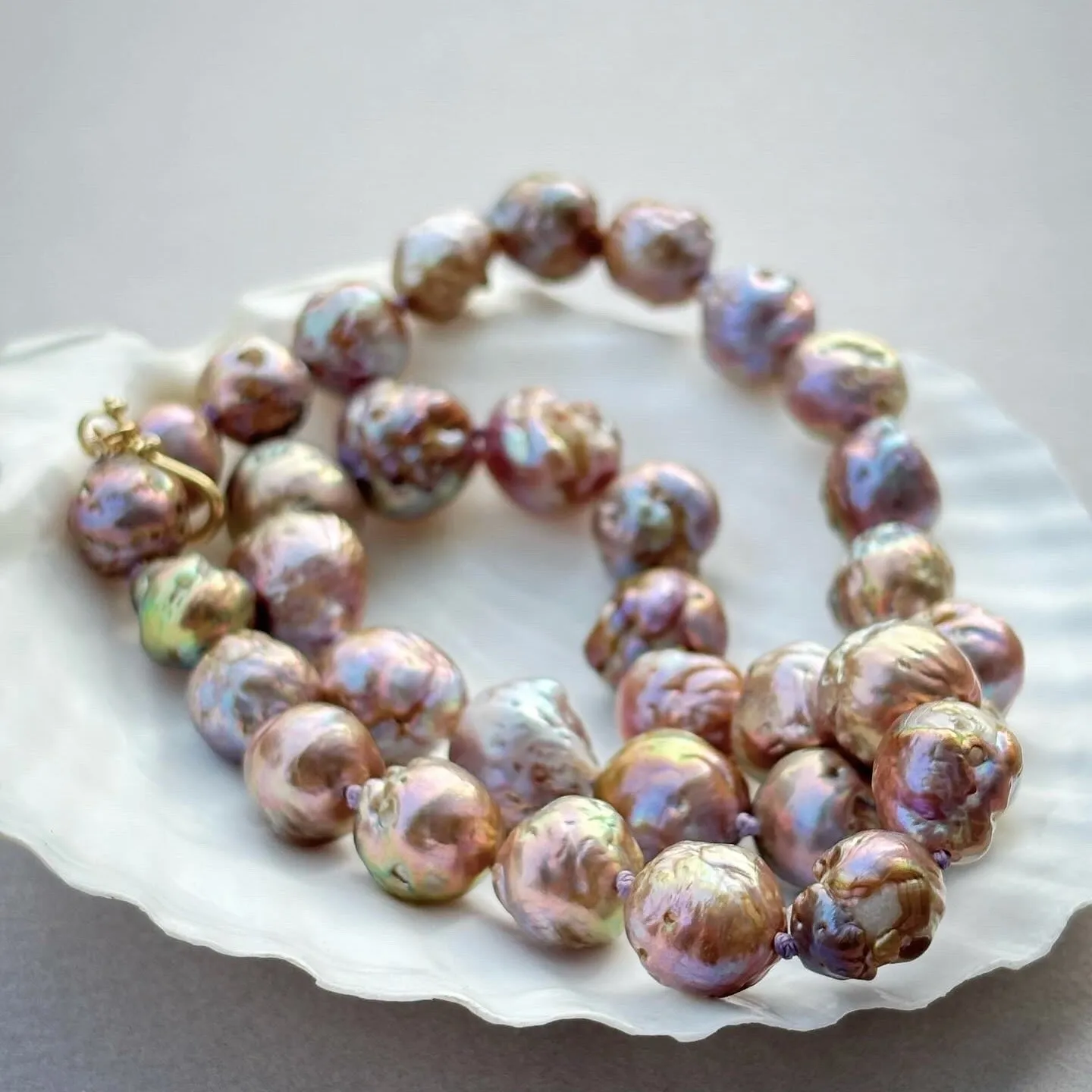 deeply rippled mauve Japan Kasumi pearl necklace