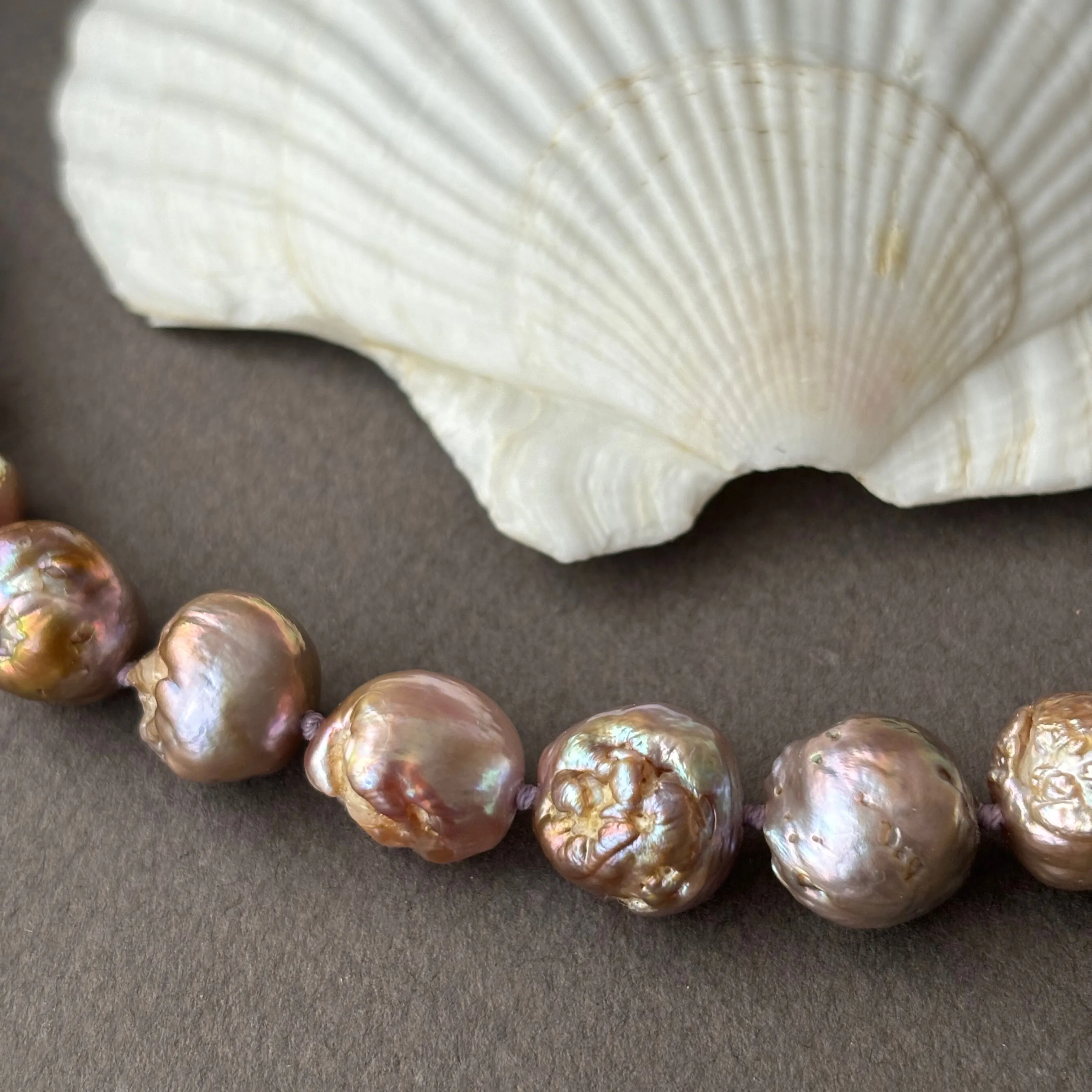 deeply rippled mauve Japan Kasumi pearl necklace