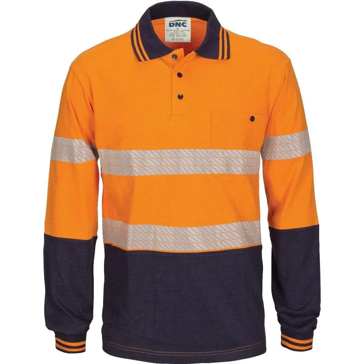 Dnc Workwear Hi-vis Segment Taped Long Sleeve Cotton Jersey Polo - 3516