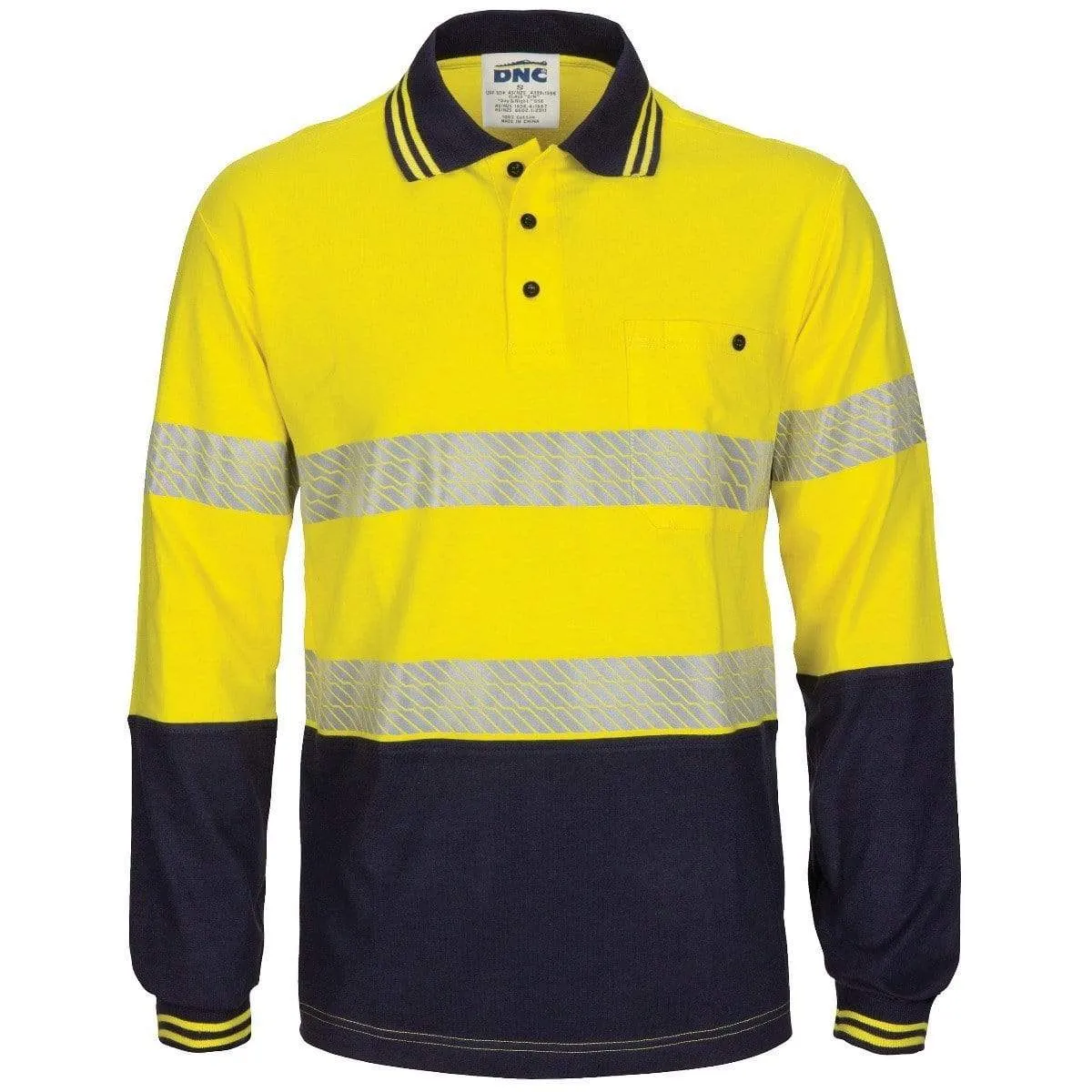 Dnc Workwear Hi-vis Segment Taped Long Sleeve Cotton Jersey Polo - 3516