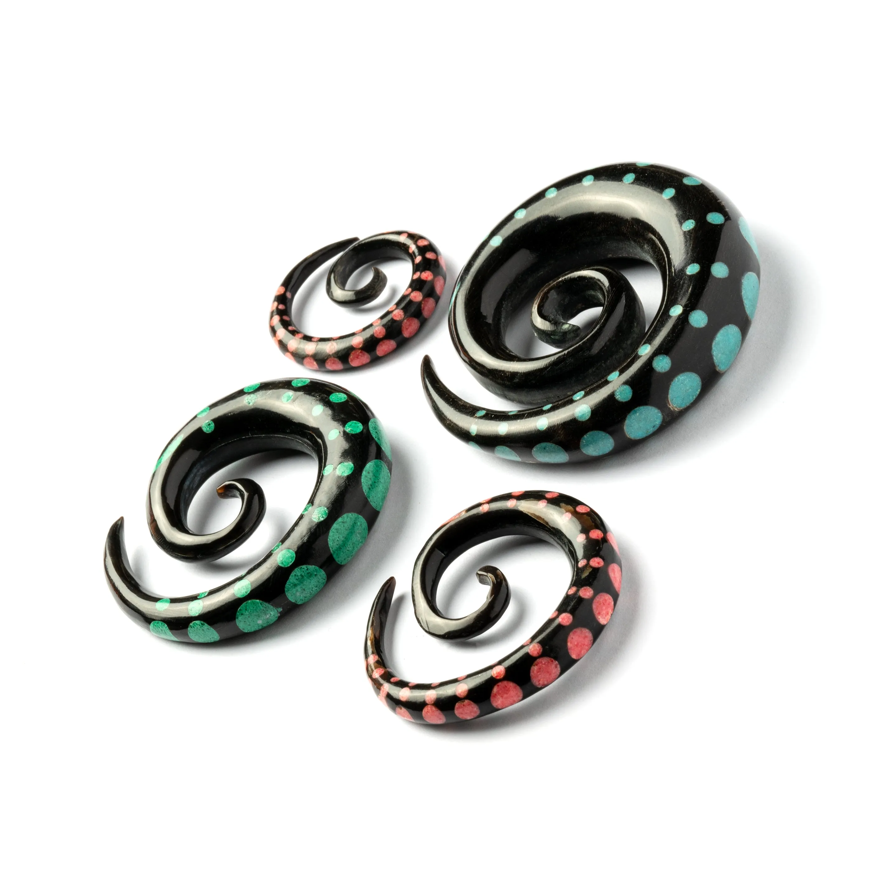 Dotted Spiral Gauges with Stone Inlay