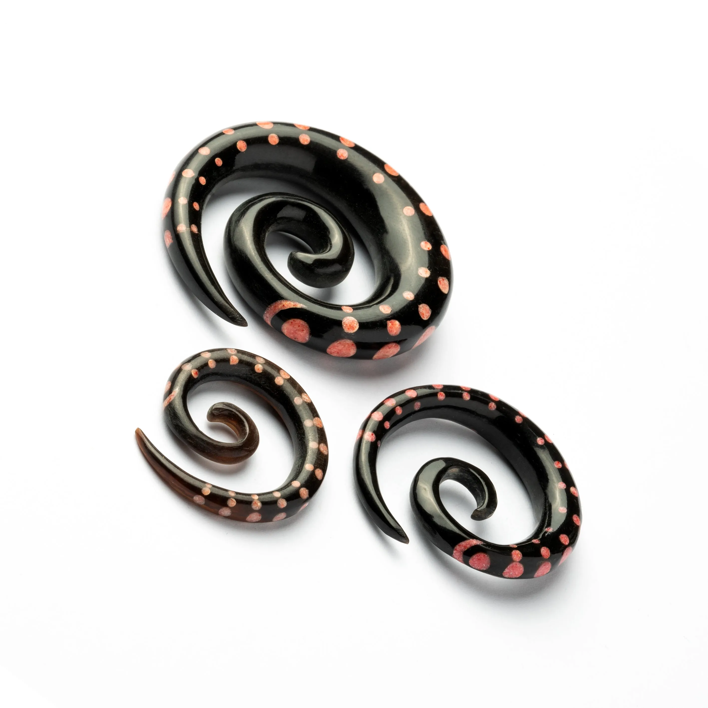 Dotted Spiral Gauges with Stone Inlay