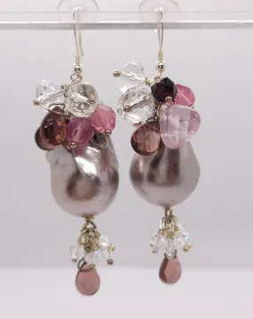 Drop silver earrings with baroque pearls