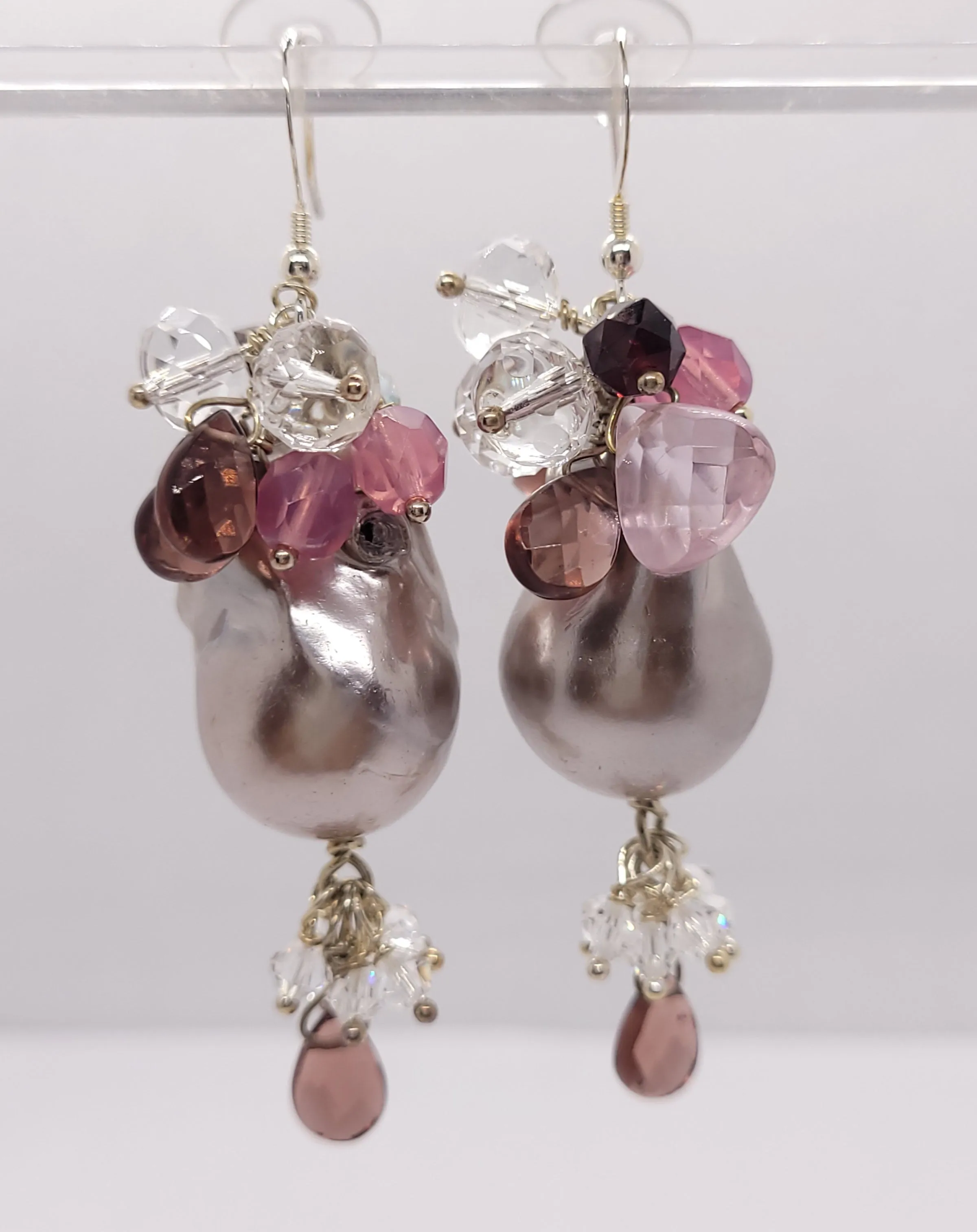 Drop silver earrings with baroque pearls